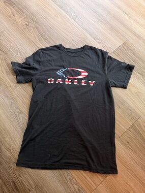 Oakley Black Short Sleeve Tee with American Flag Logo